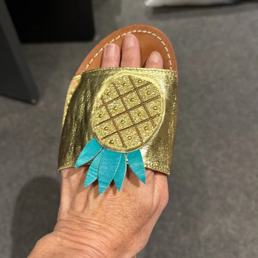 Kate Spade Gold Slides with Pineapple Accent - Picture 2 of 5
